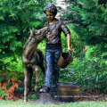 outdoor metal bronze boy garden fountain with Pony statue